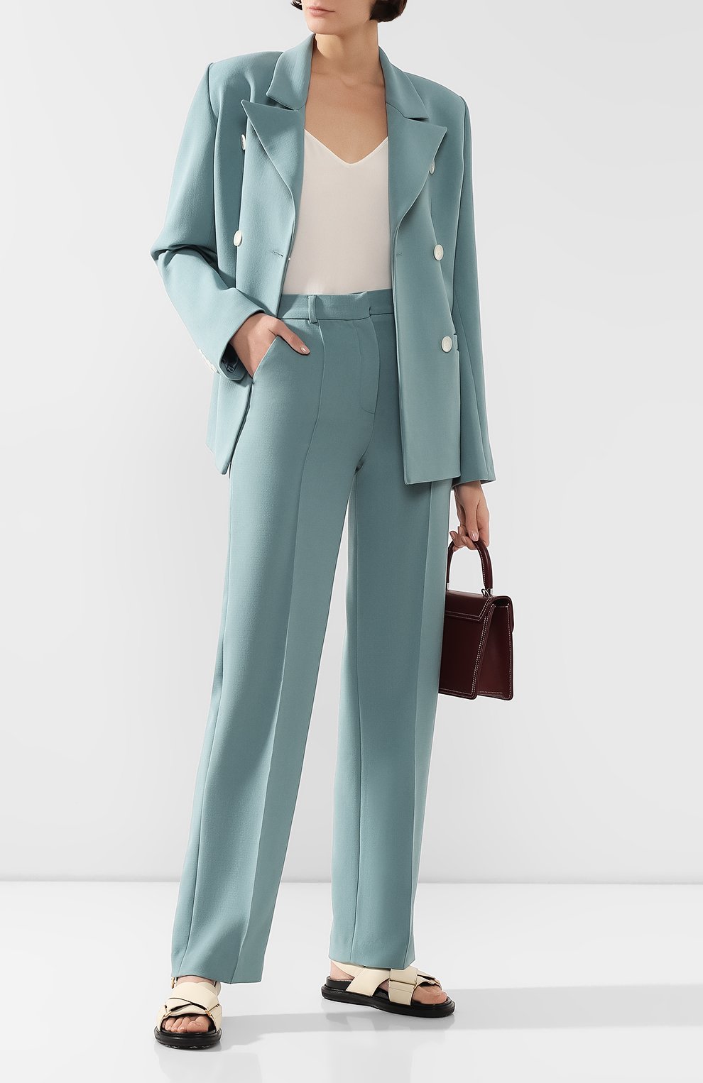 Брюки со стрелками LESYANEBO бирюзового цвета по цене 20800 руб., арт. FW19/Н-157, фото 2 Брюки со стрелками LESYANEBO, арт. FW19/Н-157, фото 2