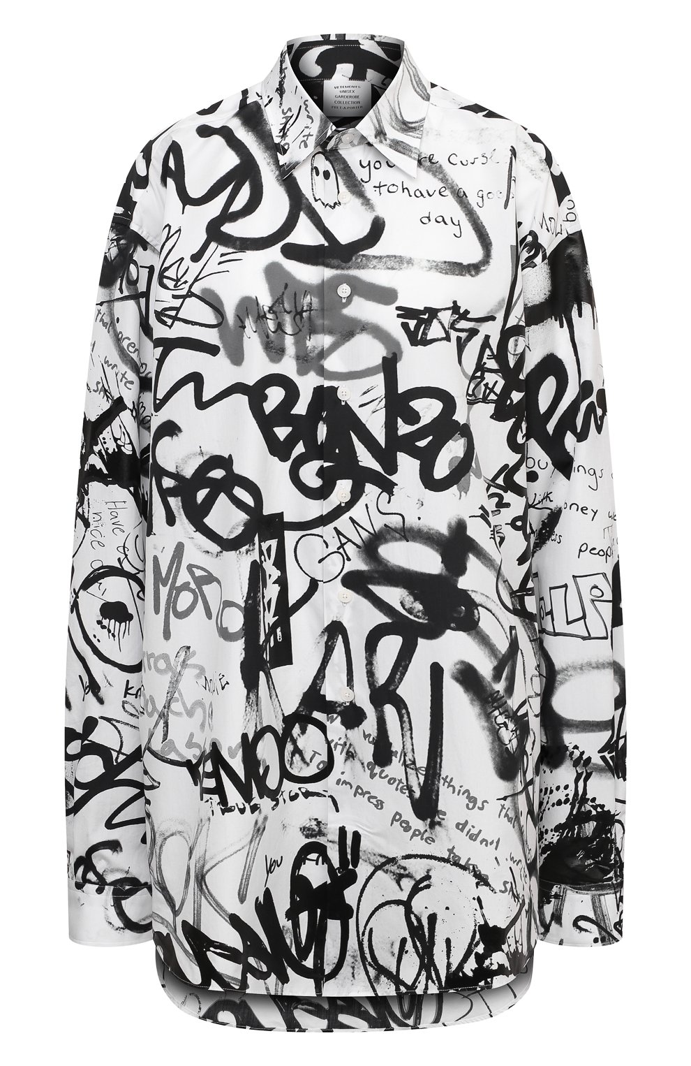 Хлопковая рубашка VETEMENTS черно-белого цвета по цене 68100 руб., арт. UE51SH900B 1008/W, фото 1 Хлопковая рубашка VETEMENTS, арт. UE51SH900B 1008/W, фото 1