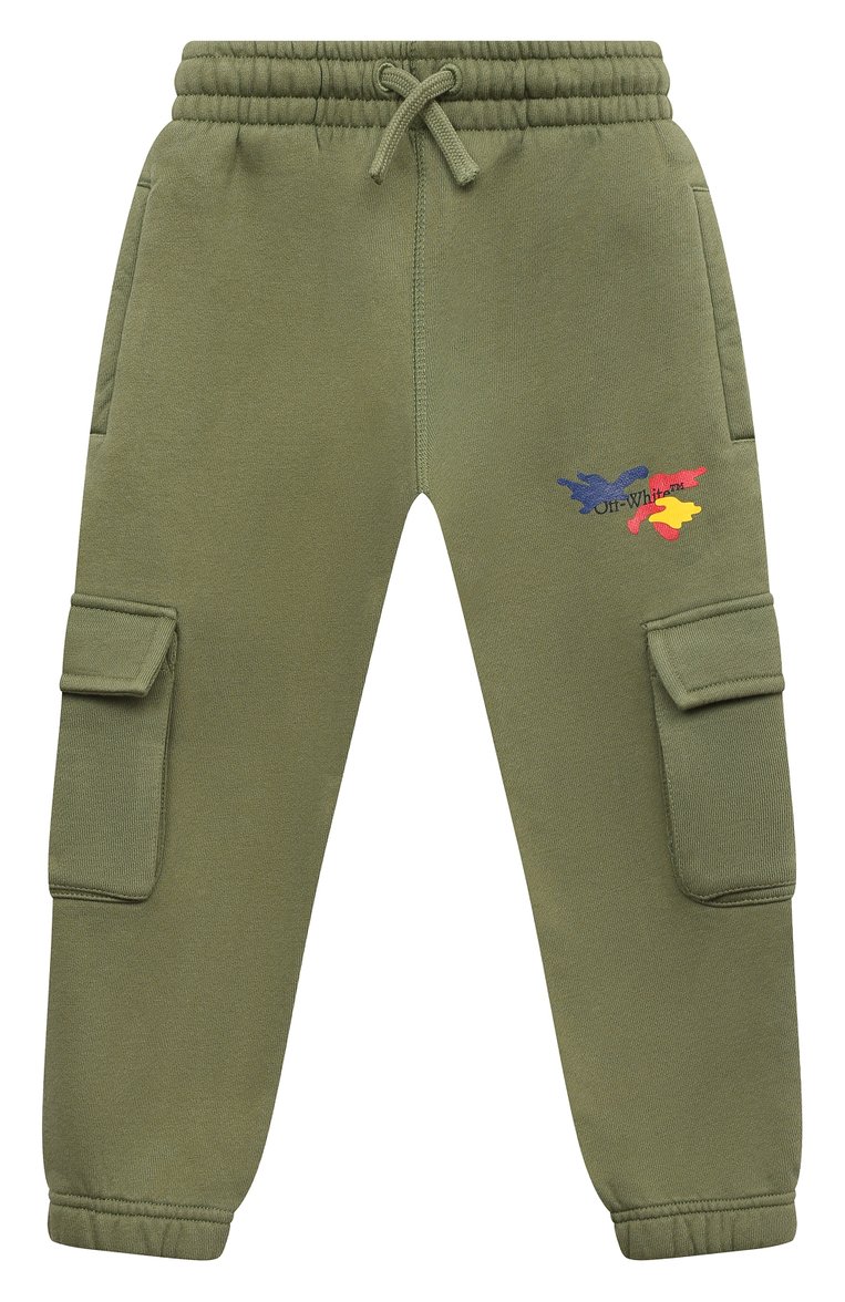 Детские хлопковые джоггеры OFF-WHITE хаки цвета, арт. 0BCH005F23FLE001 | Фото 1 (Материал внешний: Хлопок; Нос: Не проставлено; Материал сплава: Проставлено; Мальчики Кросс-КТ: Джоггеры-одежда)