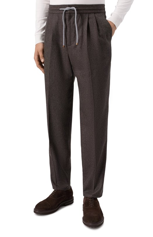 Шерстяные брюки Brunello Cucinelli M038PE1710 Коричневый  M038PE1710 Фото 3