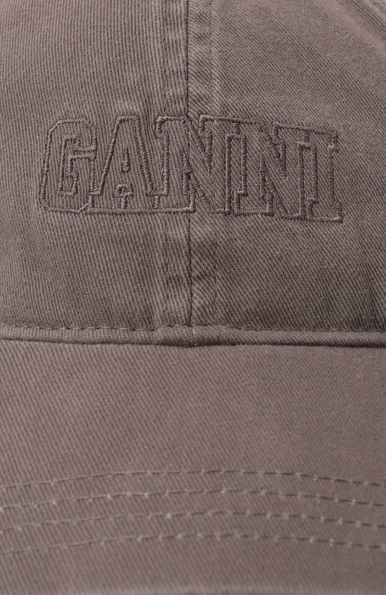 Женская хлопковая бейсболка GANNI серого цвета, арт. A6302/5890 | Фото 4 (Нос: Не проставлено; Материал сплава: Проставлено; Материал: Хлопок, Текстиль)