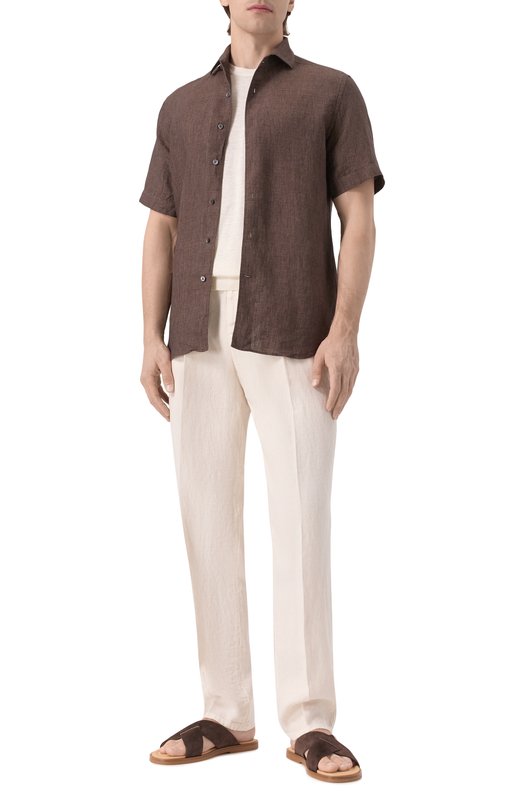 Льняные брюки Brunello Cucinelli M243DE1710 Кремовый  M243DE1710 Фото 2