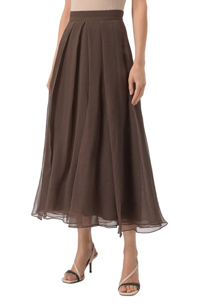 Шелковая юбка BRUNELLO CUCINELLI коричневого цвета по цене 262500 руб., арт. MP940G3875, фото 3 Шелковая юбка BRUNELLO CUCINELLI, арт. MP940G3875, фото 3
