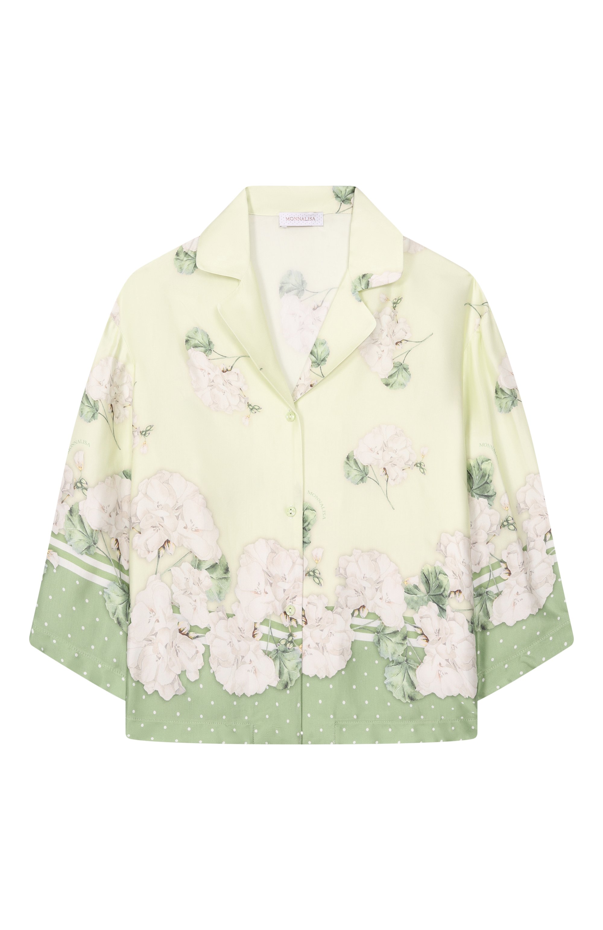Рубашка из вискозы MONNALISA светло-зеленого цвета по цене 20700 руб., арт. 71G302, фото 1 Рубашка из вискозы MONNALISA, арт. 71G302, фото 1