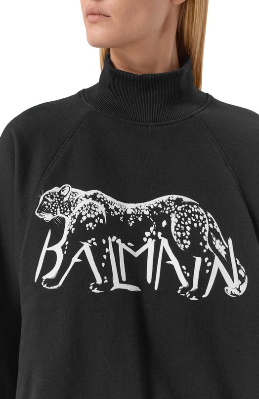 Хлопковый свитшот Balmain FF0JQ050/GF22 Чёрный  FF0JQ050/GF22 Фото 5