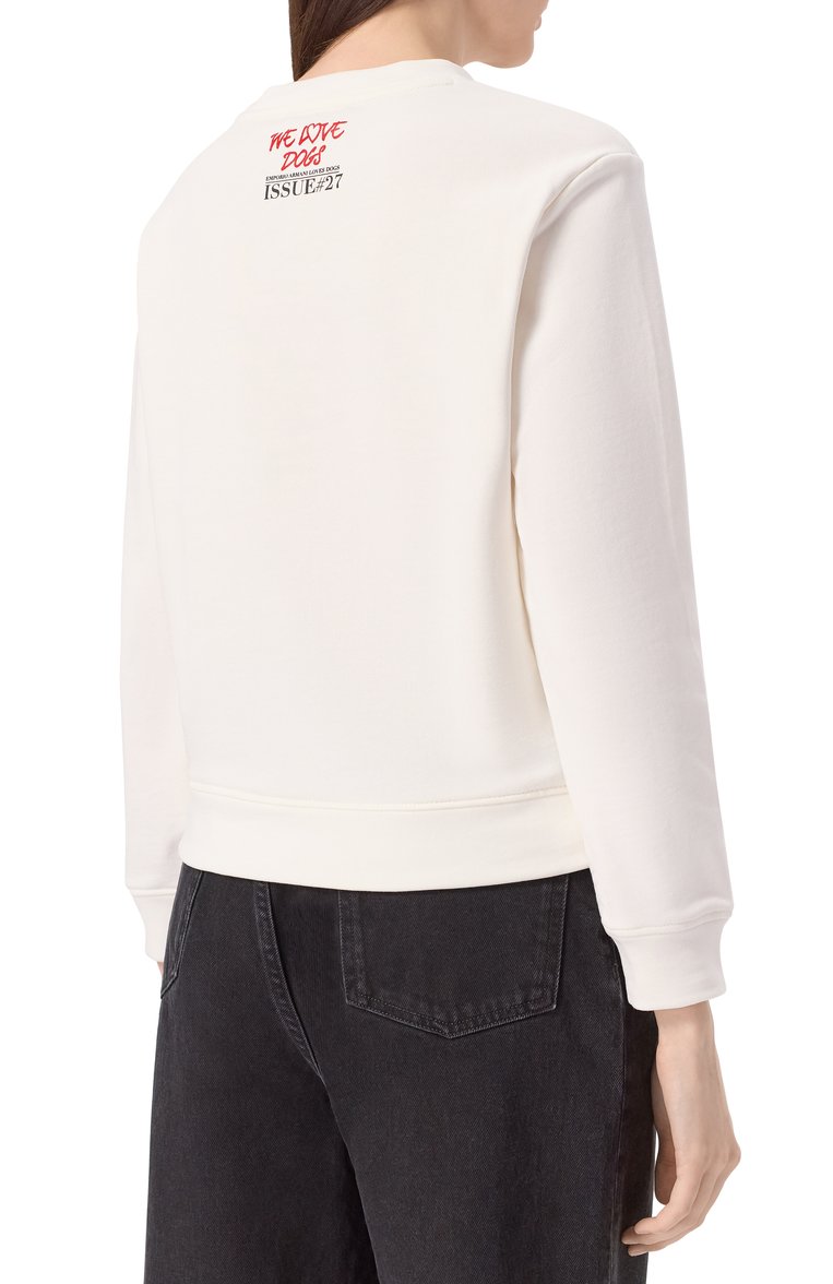 Женский хлопковый свитшот EMPORIO ARMANI белого цвета, арт. EW001773/AF12538 | Фото 4 (Материал внешний: Хлопок; Рукава: Длинные; Длина (для топов): Стандартные; Стили: Спорт-шик; Женское Кросс-КТ: Свитшот-одежда)