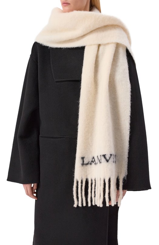 Шерстяной шарф Lanvin 710003814 Кремовый  710003814 Фото 2