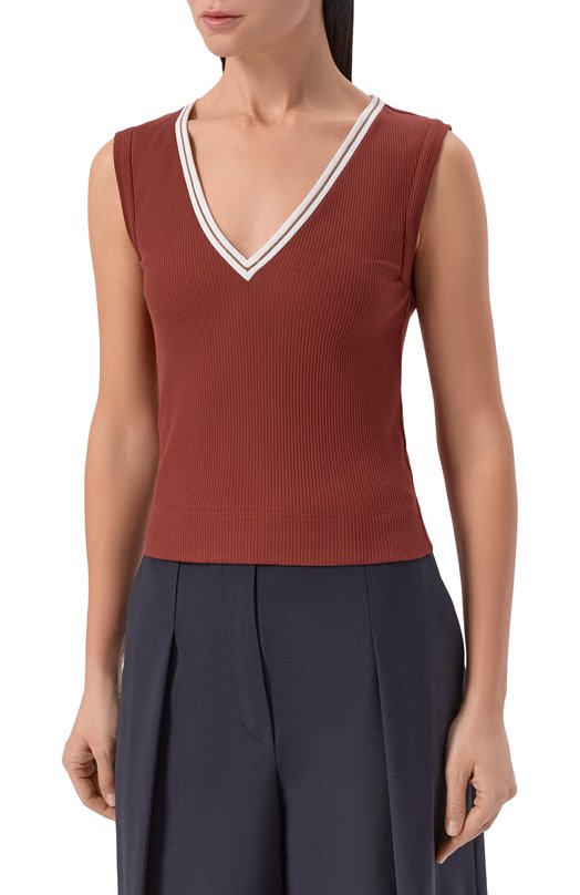 Хлопковый топ Brunello Cucinelli MG902D0302 Коричневый  MG902D0302 Фото 3