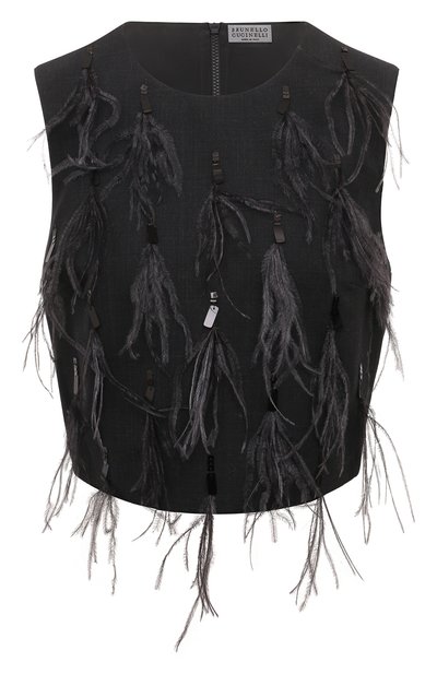 Шерстяной топ с отделкой перьями BRUNELLO CUCINELLI, арт. M0W07HR110, фото 1