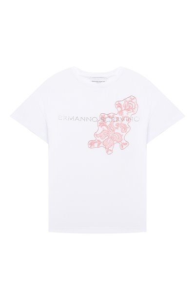 Хлопковая футболка ERMANNO SCERVINO белого цвета по цене 12500 руб., арт. ESFTS021 JE95 YS006/XXS-S, фото 1 Хлопковая футболка ERMANNO SCERVINO, арт. ESFTS021 JE95 YS006/XXS-S, фото 1