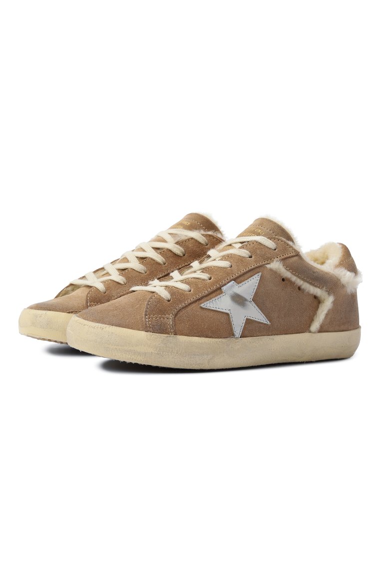 Женские замшевые кеды  super star GOLDEN GOOSE DELUXE BRAND коричневого цвета, арт. GWF00103.F006893 | Фото 1 (Подошва: Платформа; Материал внешний: Натуральная кожа, Замша; Материал утеплителя: Натуральный мех; Кросс-КТ: Низкие; Стили: Кэжуэл)