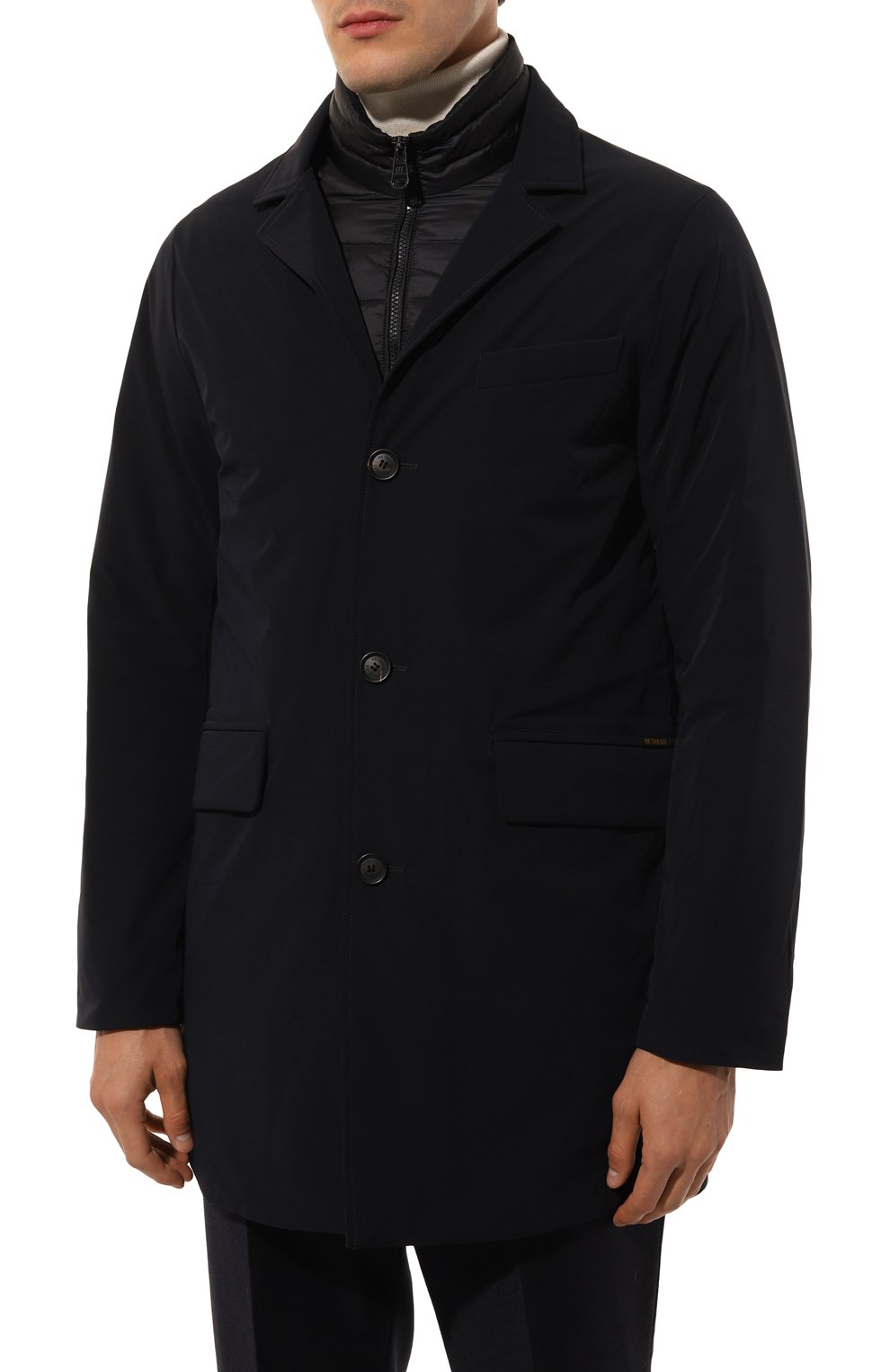 Пуховый плащ HETREGO темно-синего цвета по цене 58350 руб., арт. 8N443/BRAND0N, фото 3 Пуховый плащ HETREGO, арт. 8N443/BRAND0N, фото 3