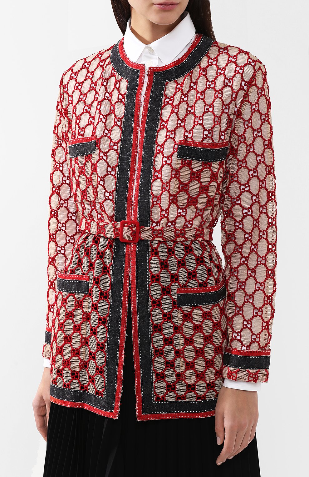 Хлопковый жакет с поясом и контрастной отделкой GUCCI, арт. 512931/ZKD23, фото 3