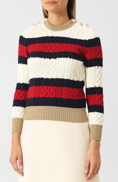 Шерстяной пуловер с металлизированной нитью и декоративными пуговицами GUCCI, арт. 434363/X5D24, фото 3