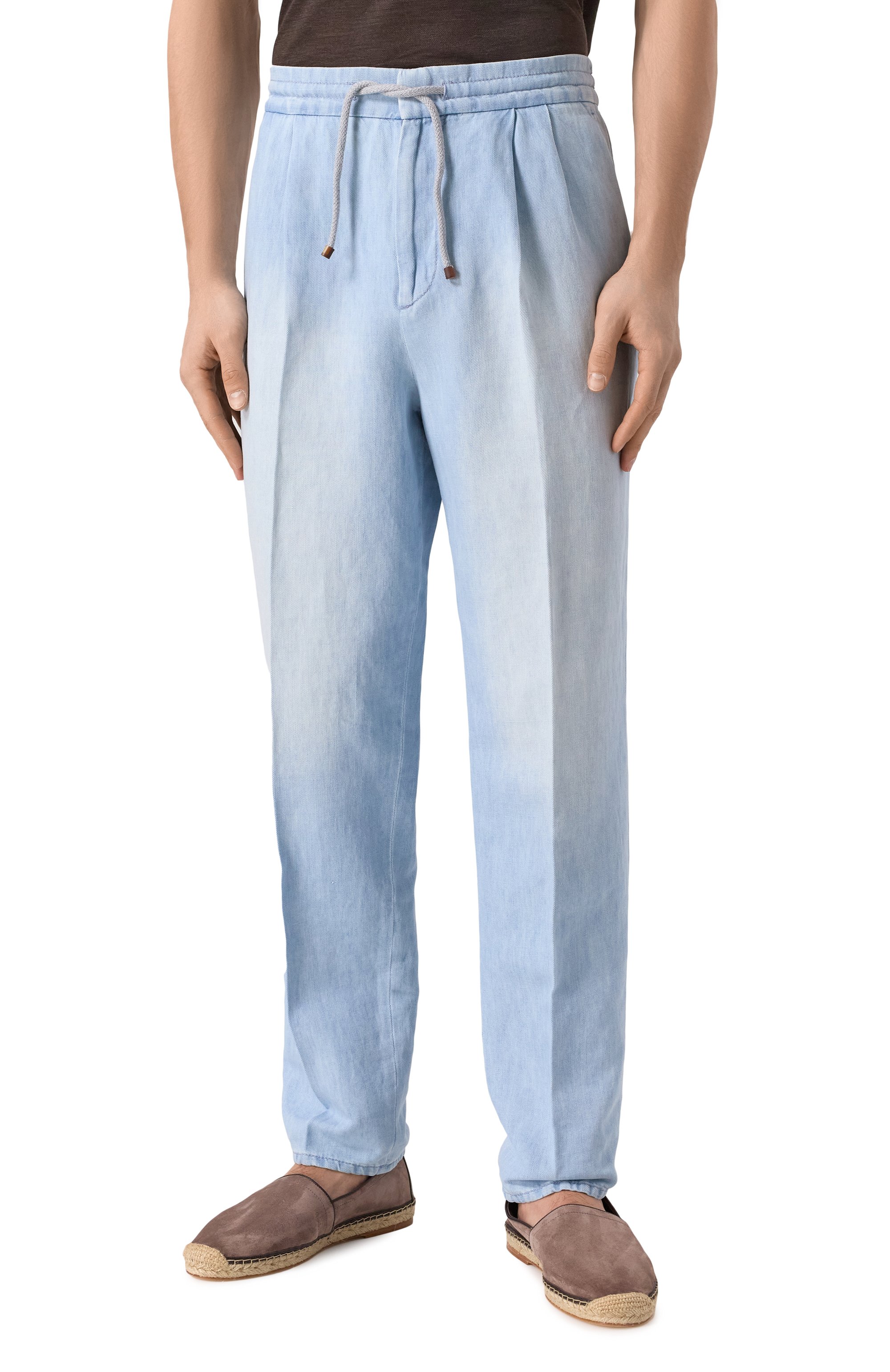 Хлопковые брюки BRUNELLO CUCINELLI голубого цвета по цене 141500 руб., арт. M239PE1710, фото 3 Хлопковые брюки BRUNELLO CUCINELLI, арт. M239PE1710, фото 3