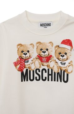 Детский хлопковый свитшот MOSCHINO белого цвета, арт. HVF05R/LDA26/10A-14A | Фото 3 (Рукава: Длинные; Материал сплава: Проставлено; Материал внешний: Хлопок; Драгоценные камни: Проставлено; Мальчики Кросс-КТ: Свитшот-одежда)