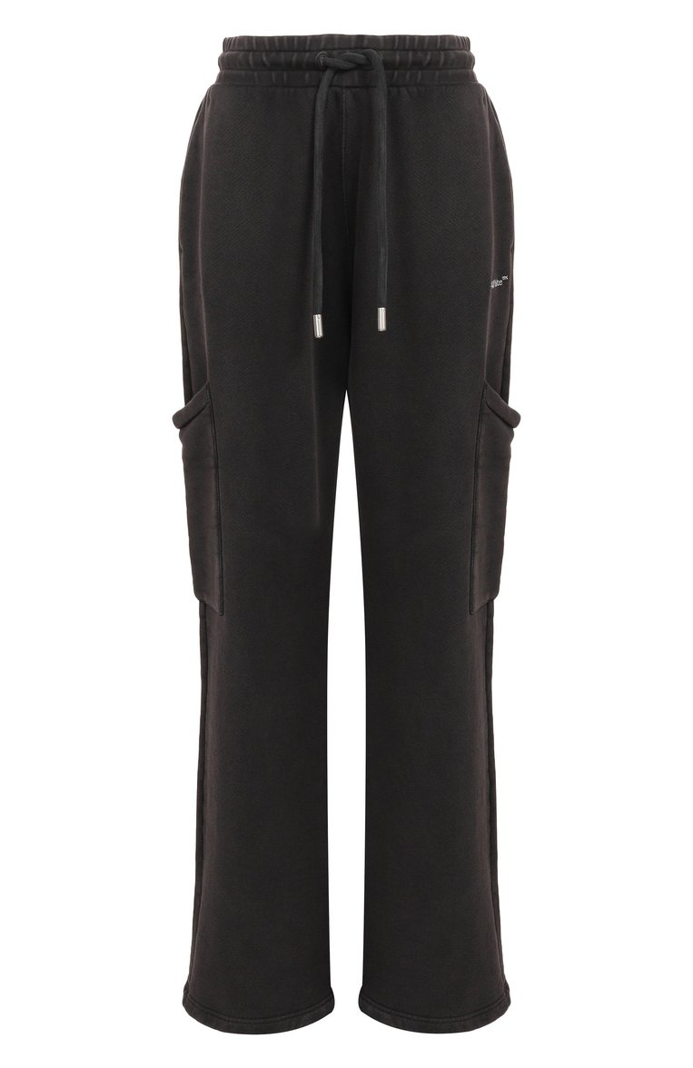 Женские хлопковые брюки-карго OFF-WHITE черного цвета, арт. 0WCH025S25FLE0010701 | Фото 1 (Материал внешний: Хлопок; Автоматизация ТО: Проставлено; Длина (брюки, джинсы): Удлиненные; Автоматизация состава: Проставлено; Стили: Спорт-шик; Женское Кросс-КТ: Брюки-одежда; Силуэт Ж (брюки и джинсы): Широкие)