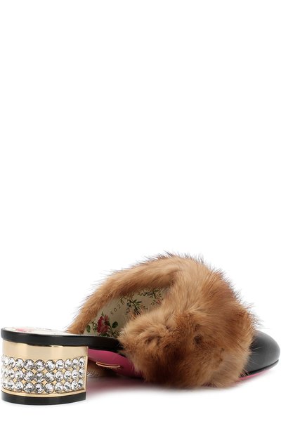 Кожаные мюли с отделкой из меха норки на декорированном каблуке GUCCI, арт. 502872/EYR40, фото 4