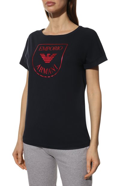Хлопковая футболка EMPORIO ARMANI темно-синего цвета по цене 7650 руб., арт. 164340/2R255, фото 3 Хлопковая футболка EMPORIO ARMANI, арт. 164340/2R255, фото 3