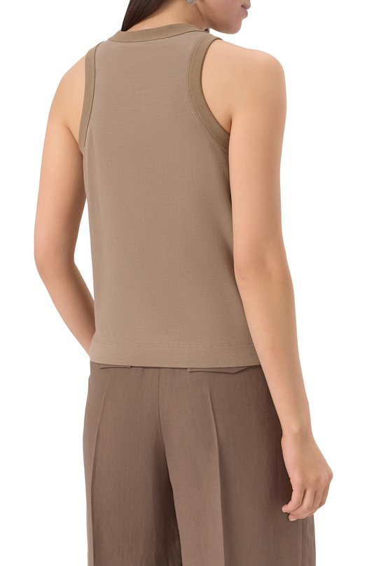 Хлопковая майка с отделкой пайетками Brunello Cucinelli M0T18HH500 Коричневый  M0T18HH500 Фото 4