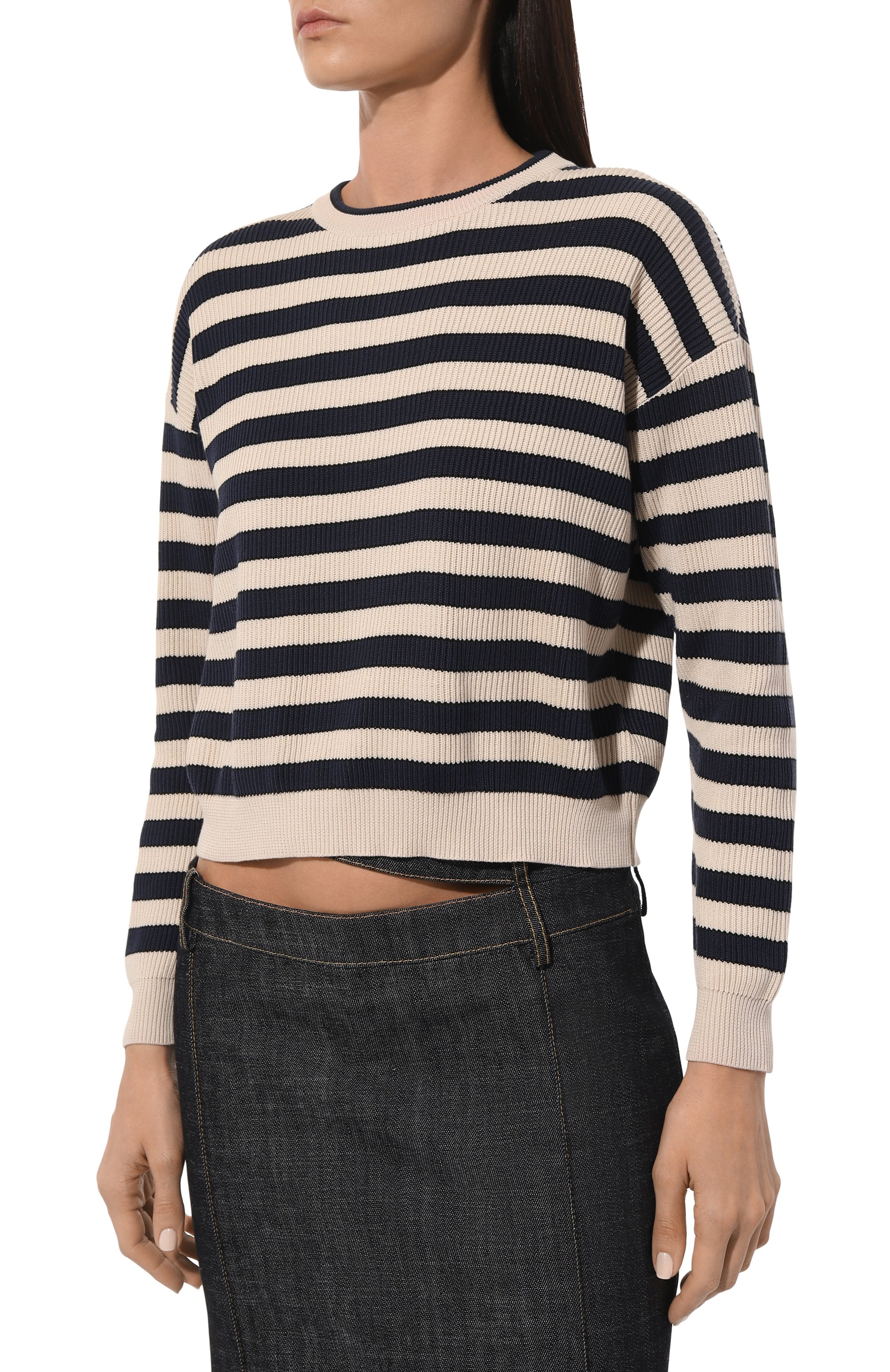 Хлопковый пуловер BRUNELLO CUCINELLI синего цвета по цене 154000 руб., арт. M1919B1331, фото 3 Хлопковый пуловер BRUNELLO CUCINELLI, арт. M1919B1331, фото 3