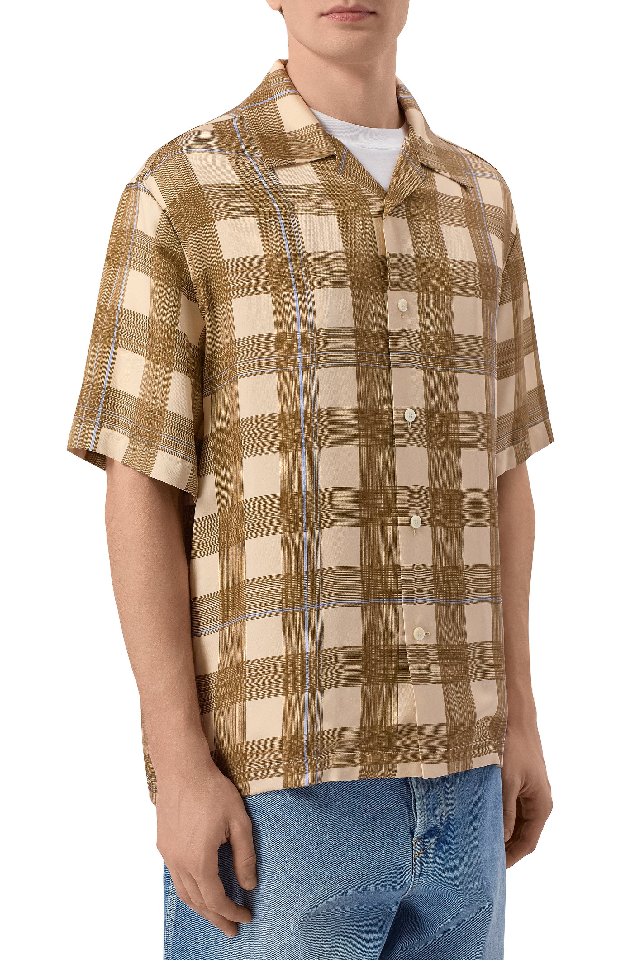 Рубашка из вискозы JIL SANDER бежевого цвета по цене 169500 руб., арт. J22DL0364/J65341, фото 3 Рубашка из вискозы JIL SANDER, арт. J22DL0364/J65341, фото 3