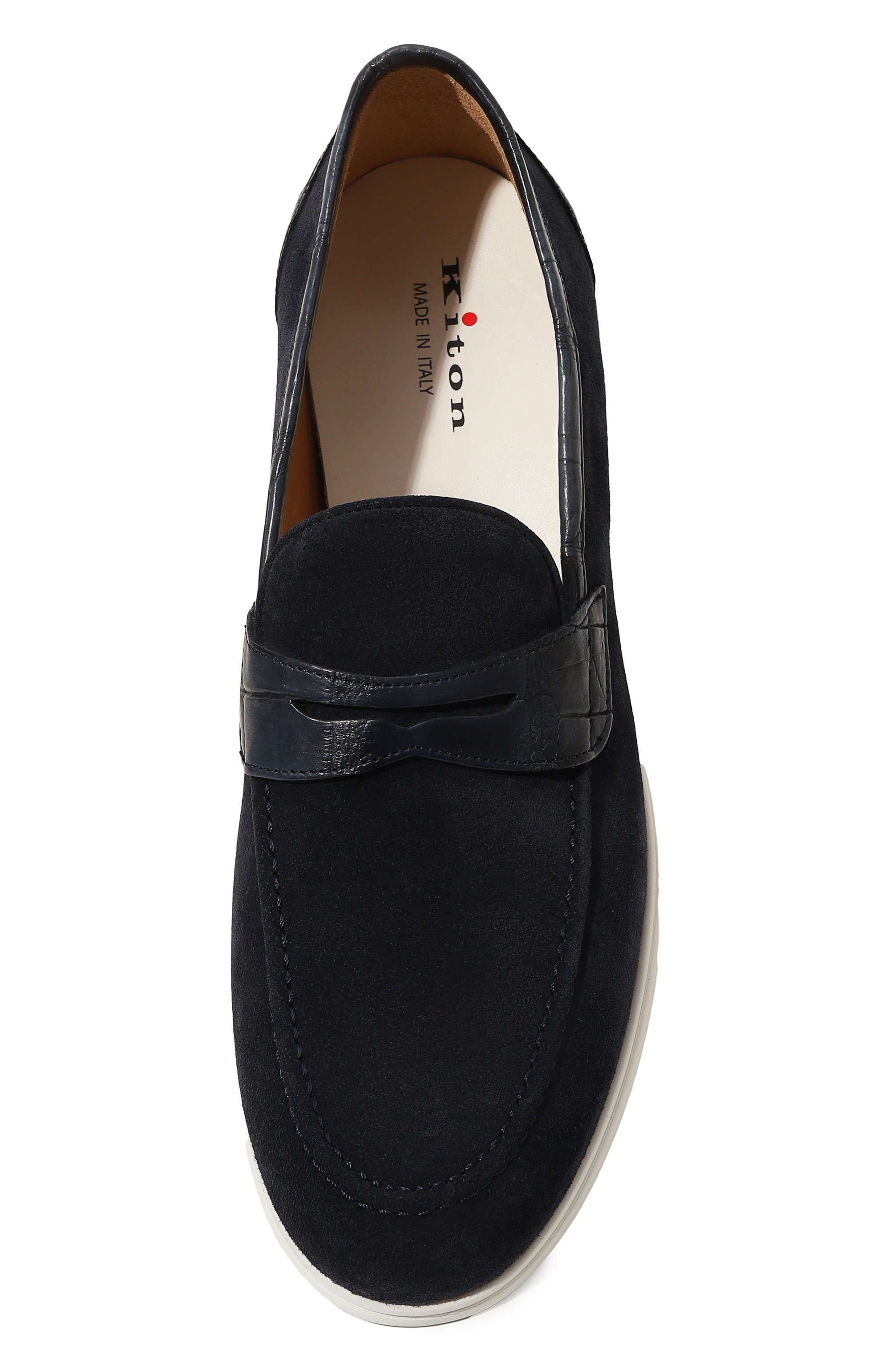 Замшевые пенни-лоферы с отделкой из кожи аллигатора KITON, арт. USSA075N00978, фото 6