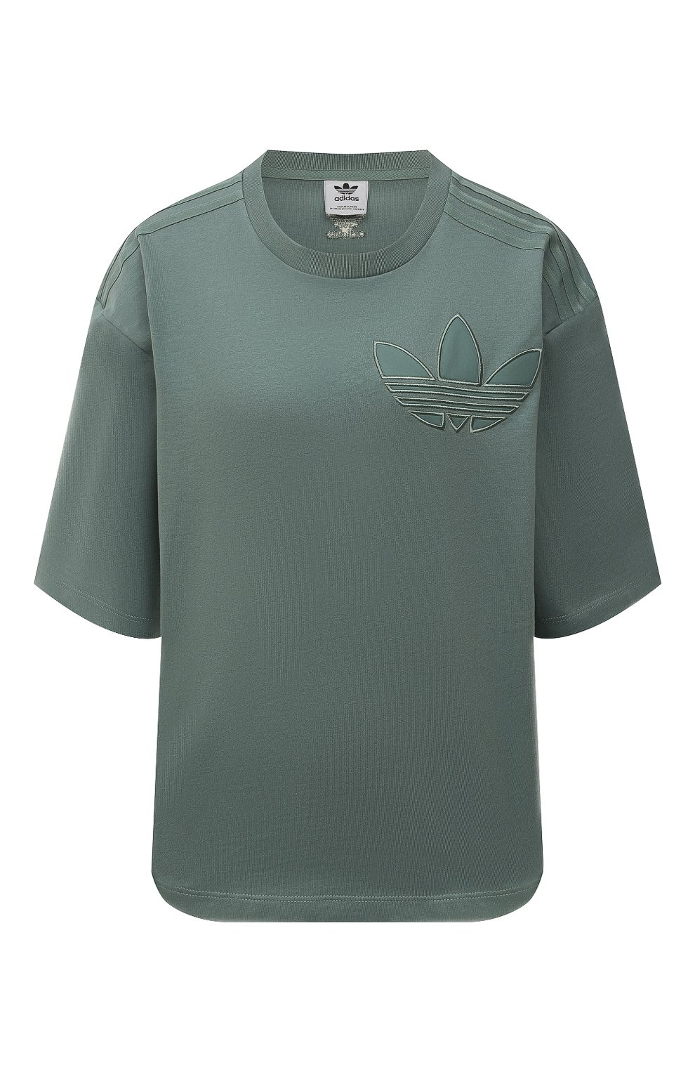 Хлопковая футболка ADIDAS ORIGINALS зеленого цвета по цене 3720 руб., арт. HE4746, фото 1 Хлопковая футболка ADIDAS ORIGINALS, арт. HE4746, фото 1
