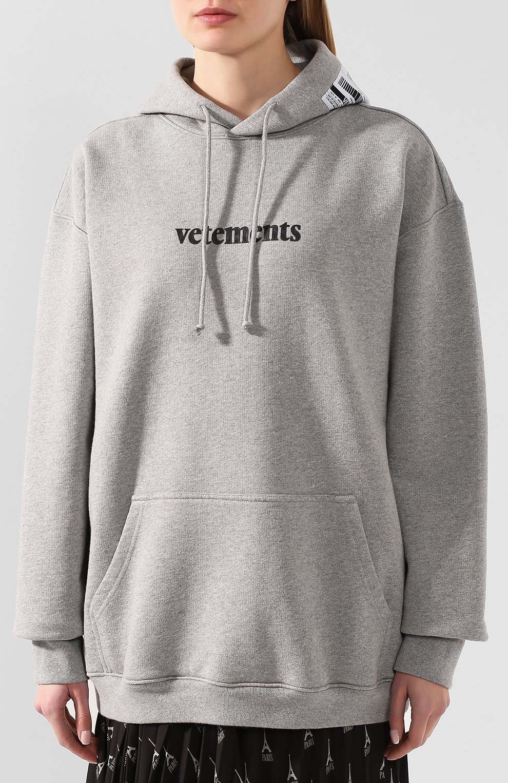Хлопковое худи VETEMENTS серого цвета по цене 49350 руб., арт. SS20TR311 1620/W/GREY MELANGE, фото 3 Хлопковое худи VETEMENTS, арт. SS20TR311 1620/W/GREY MELANGE, фото 3
