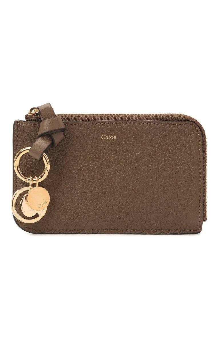 Женский кожаный футляр для кредитных карт CHLOÉ хаки цвета, арт. CHC21SP944C62 | Фото 1 (Материал: Натуральная кожа; Нос: Не проставлено)