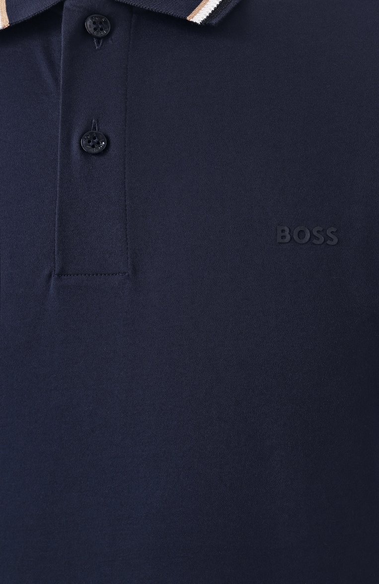 Мужское хлопковое поло BOSS темно-синего цвета, арт. 50469360 | Фото 6 (Длина (для топов): Стандартные; Рукава: Короткие; Материал внешний: Хлопок; Застежка: Пуговицы; Стили: Кэжуэл; Принт: Без принта; Мужское Кросс-КТ: Футболка-одежда; Автоматизация ТО: Проставлено; Автоматизация состава: Проставлено; Детали: Без декора)