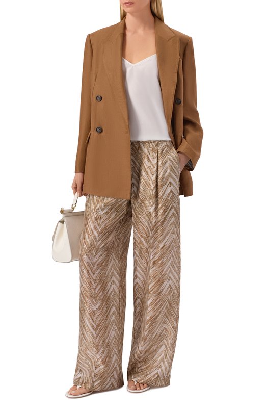 Шелковые брюки Brunello Cucinelli MQ956P9229 Бежевый  MQ956P9229 Фото 2