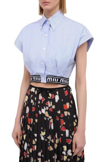 Хлопковый топ MIU MIU голубого цвета по цене 74000 руб., арт. MK1433-1YIN-F0076, фото 3 Хлопковый топ MIU MIU, арт. MK1433-1YIN-F0076, фото 3