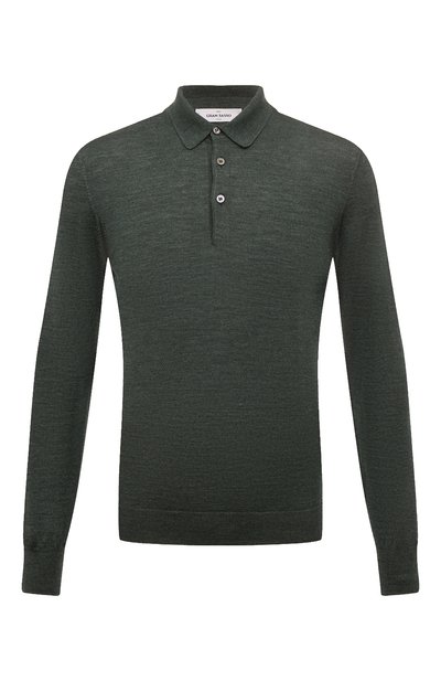 Мужское поло из шерсти и шелка GRAN SASSO зеленого цвета, арт. 57132/13190 | Фото 1 (Драгоценные камни: Проставлено; Рукава: Длинные; Материал сплава: Проставлено; Длина (для топов): Стандартные; Материал внешний: Шерсть, Шелк)