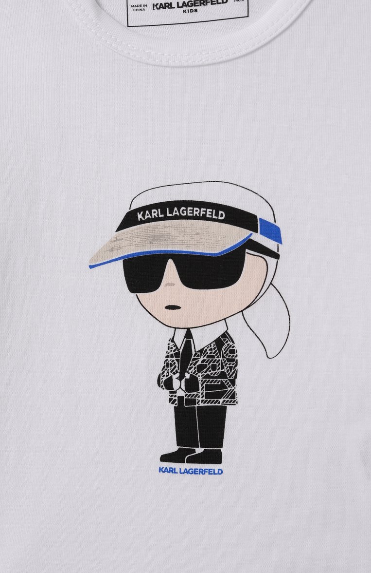 Детский комплект из футболки и шорт KARL LAGERFELD KIDS черно-белого цвета, арт. Z30502 | Фото 6 (Нос: Не проставлено; Кросс-КТ НВ: Костюм; Ростовка одежда: 9 мес | 74 см, 12 мес | 80 см, 18 мес | 86 см)