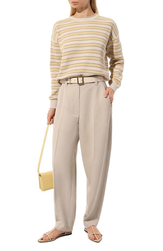 Хлопковый пуловер Brunello Cucinelli M1919B1331 Жёлтый  M1919B1331 Фото 2