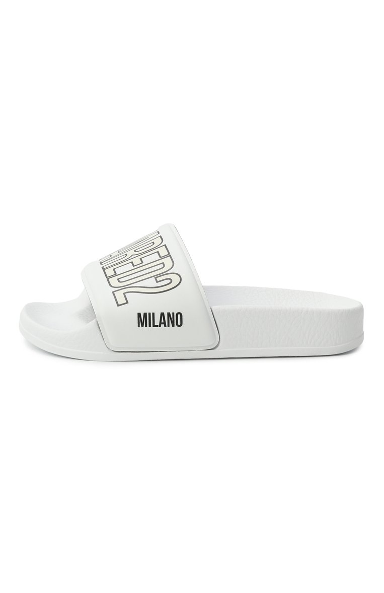 Детские шлепанцы DSQUARED2 белого цвета, арт. DQ0885/P8151 | Фото 2 (Материал внешний: Экокожа; Нос: Не проставлено; Автоматизация состава: Проставлено)