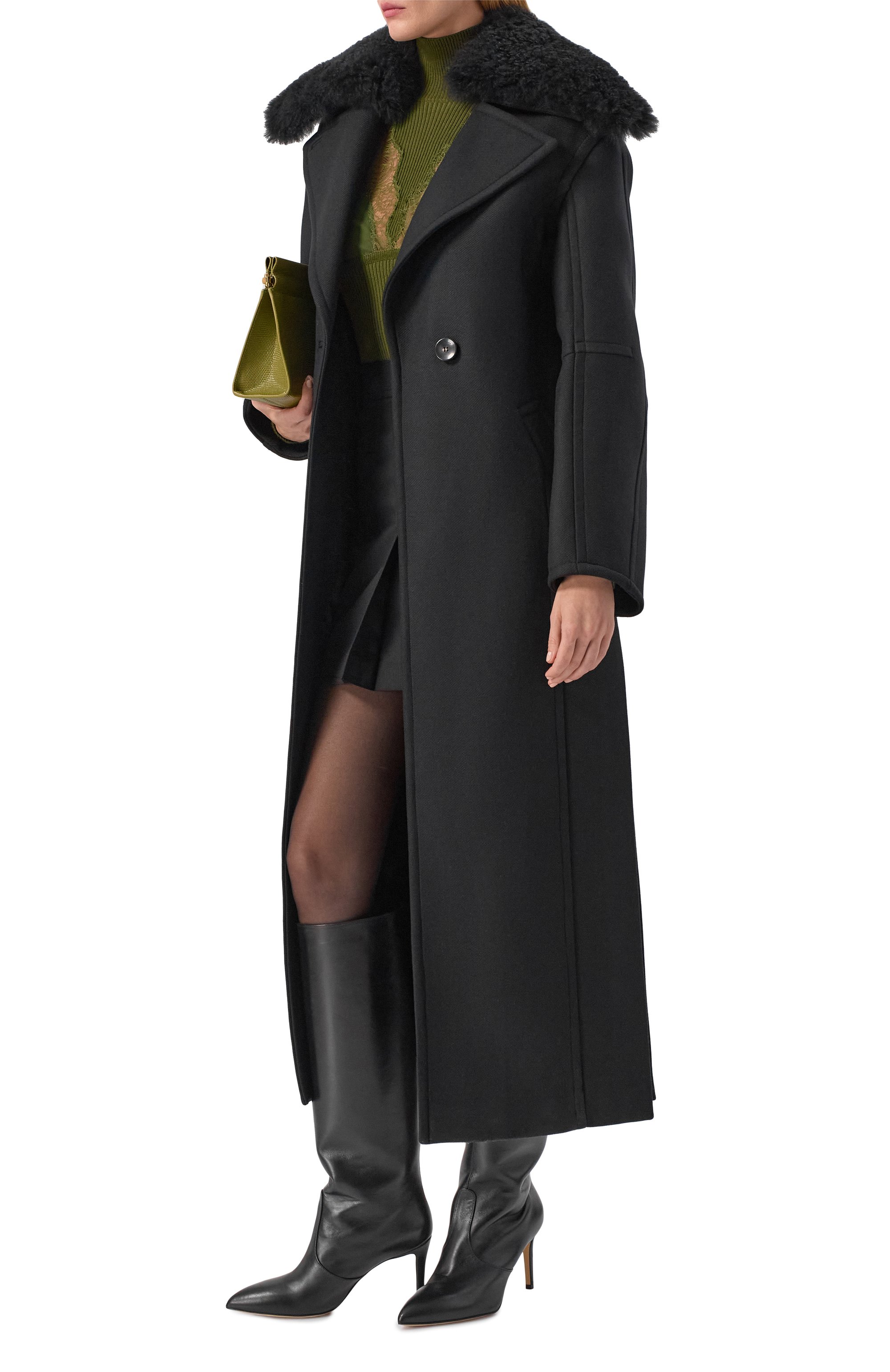 Пальто с отделкой из овчины BLUMARINE черного цвета по цене 156000 руб., арт. 2S099W_SET, фото 2 Пальто с отделкой из овчины BLUMARINE, арт. 2S099W_SET, фото 2