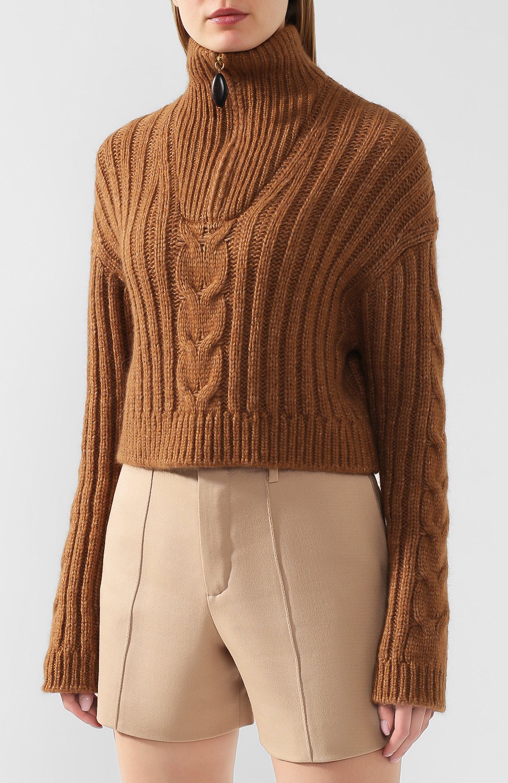 Свитер NANUSHKA коричневого цвета по цене 43500 руб., арт. ERIA_BR0WN_CABLE KNIT, фото 3 Свитер NANUSHKA, арт. ERIA_BR0WN_CABLE KNIT, фото 3