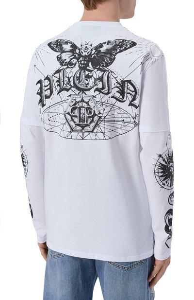 Хлопковый лонгслив PHILIPP PLEIN белого цвета по цене 63300 руб., арт. SAFC MTK8859 PJY002N, фото 4 Хлопковый лонгслив PHILIPP PLEIN, арт. SAFC MTK8859 PJY002N, фото 4