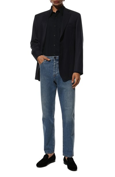 Текстильные лоферы GIORGIO ARMANI темно-синего цвета по цене 69600 руб., арт. X2A373/XM649, фото 2 Текстильные лоферы GIORGIO ARMANI, арт. X2A373/XM649, фото 2