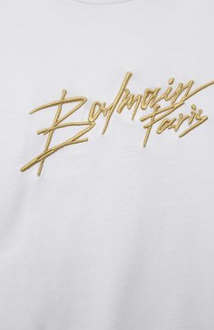 Детская хлопковая футболка BALMAIN белого цвета, арт. BT8S31 | Фото 3 (Девочки Кросс-КТ: футболка-одежда; Рукава: Короткие; Материал сплава: Проставлено; Материал внешний: Хлопок; Драгоценные камни: Проставлено)