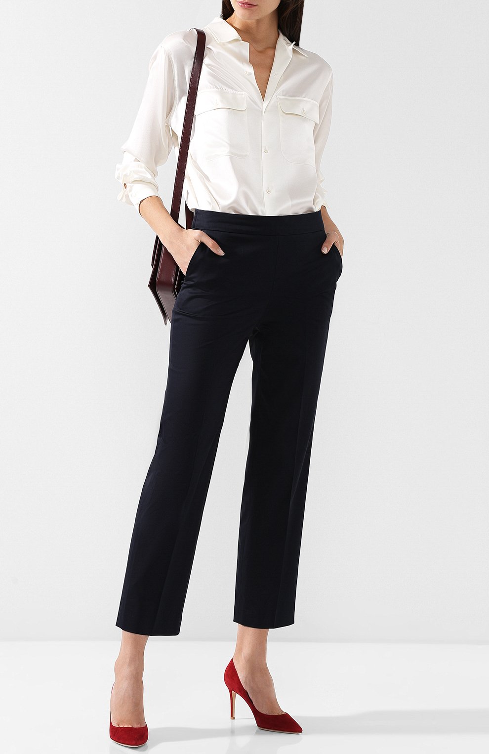 Однотонные укороченные брюки из хлопка со стрелками GIORGIO ARMANI, арт. WAP10T/WA182, фото 2