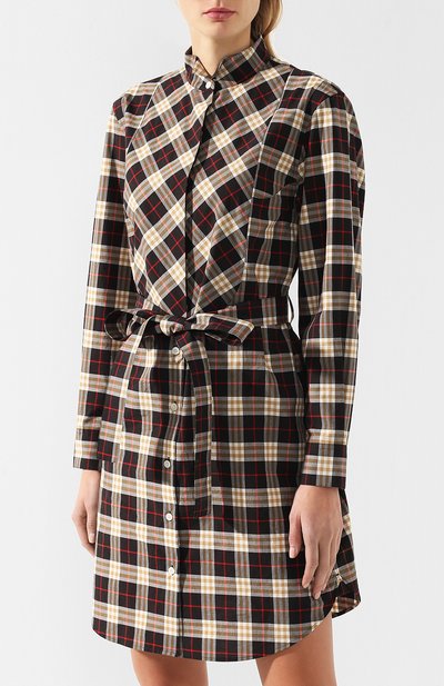Хлопковое платье-рубашка в клетку BURBERRY, арт. 8008141, фото 3