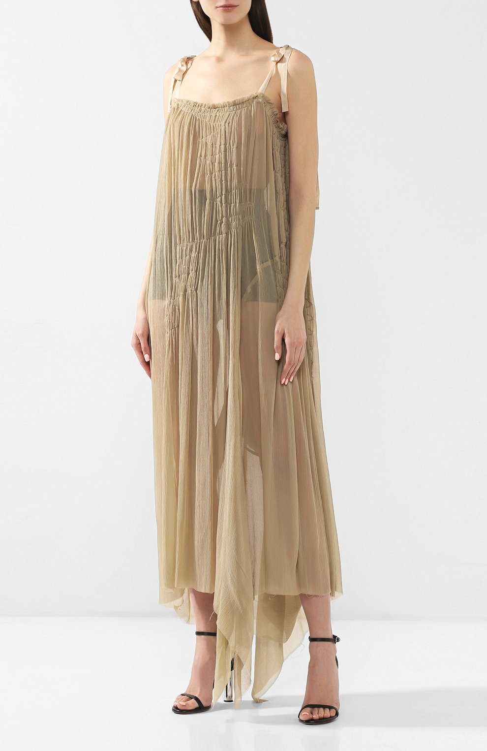Шелковое платье ANN DEMEULEMEESTER хаки цвета по цене 193500 руб., арт. 1901-2300-P-106-061, фото 3 Шелковое платье ANN DEMEULEMEESTER, арт. 1901-2300-P-106-061, фото 3