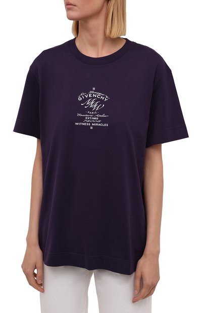 Хлопковая футболка GIVENCHY фиолетового цвета по цене 53450 руб., арт. BW707Z3Z78, фото 3 Хлопковая футболка GIVENCHY, арт. BW707Z3Z78, фото 3