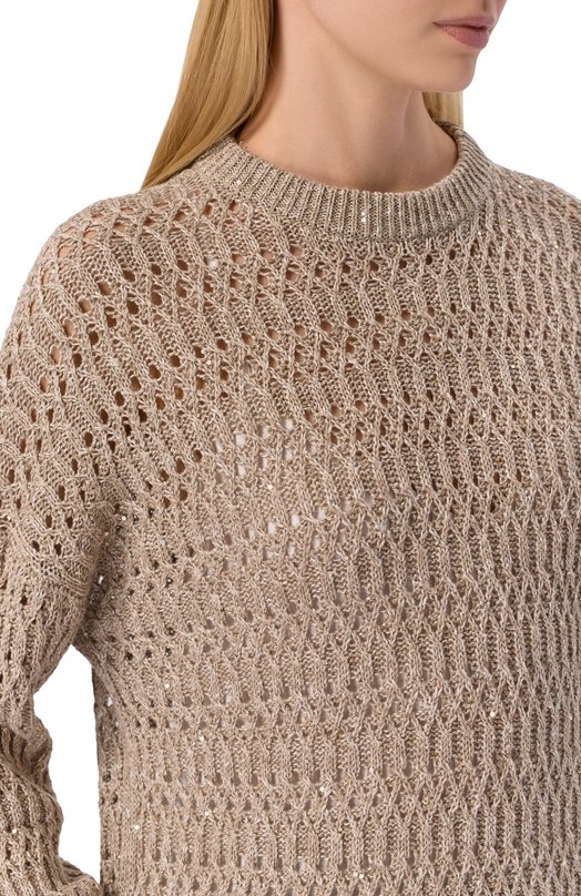 Льняной свитер Brunello Cucinelli MC0564700 Бежевый  MC0564700 Фото 5