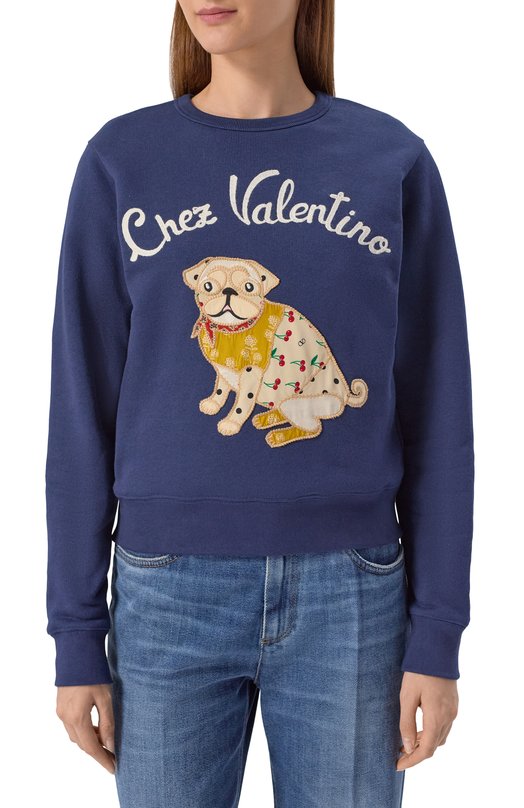 Хлопковый свитшот Valentino 7B3MF24Z9L8 Синий  7B3MF24Z9L8 Фото 3