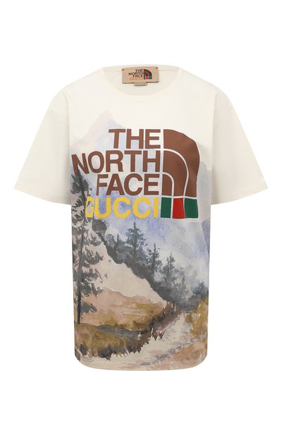 Хлопковая футболка the north face x gucci GUCCI разноцветного цвета по цене 79200 руб., арт. 672475 XJDS8, фото 1 Хлопковая футболка the north face x gucci GUCCI, арт. 672475 XJDS8, фото 1