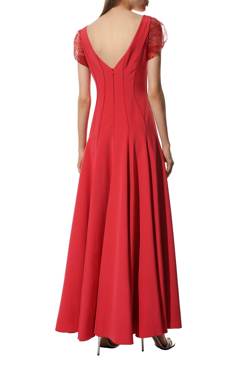 Женское шелковое платье GIORGIO ARMANI кораллового цвета, арт. 9SHVR00N/T00WJ | Фото 4 (Рукава: Короткие; Материал внешний: Шелк; Длина Ж (юбки, платья, шорты): Макси; Случай: Вечерний; Статус проверки: Проверена категория; Женское Кросс-КТ: Платье-одежда; Ювелирные украшения: Назначено; Автоматизация ТО: Проставлено; Автоматизация состава: Проставлено)